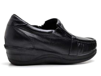 Imagem de Sapato Tênis Feminino Ortopédico De Zíper Mocassim Casual Anti Stress Enfermagem Em Couro