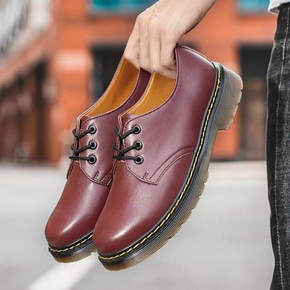 Imagem de Sapatos Derby Masculinos De Bico Redondo Largo, Botas De Couro Com Plataforma Robusta, Calçados
