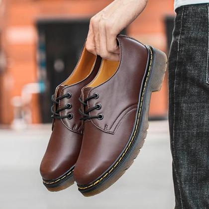 Imagem de Sapatos Derby Masculinos De Bico Redondo Largo, Botas De Couro Com Plataforma Robusta, Calçados