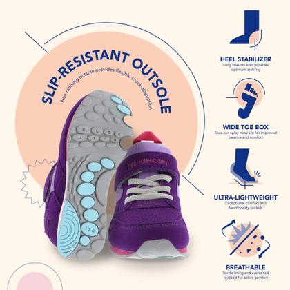 Imagem de Sapatos infantis TSUKIHOSHI Racer, com fecho de alça, roxos, 7,5 para crianças