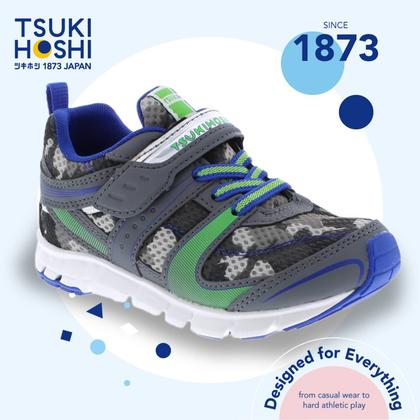 Imagem de Sapatos infantis TSUKIHOSHI Velocity com fecho de alça cinza/camo 7,5 T