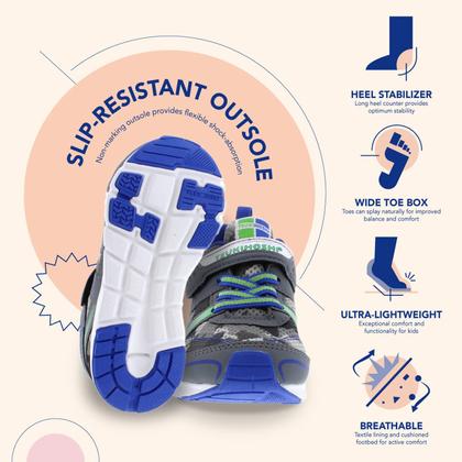 Imagem de Sapatos infantis TSUKIHOSHI Velocity com fecho de alça cinza/camo 7,5 T