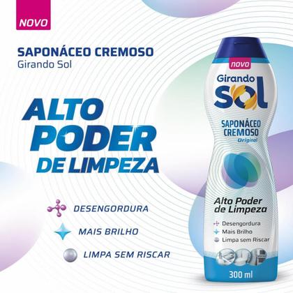 Imagem de Saponáceo Cremoso Original Girando Sol 300G, Higienizador Detergente Cremoso Perfumado, Azul, Alto Poder De Limpeza, Des