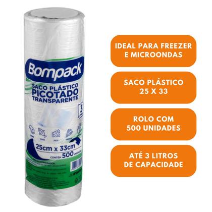 Imagem de Saquinho Bobina Saco Plástico 25x33 cm 3 Litros Com 500un Bompack Embrast
