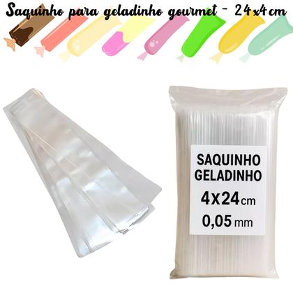 Imagem de Saquinhos 4x24cm para gelinho, geladinho, farofa transparente saco pe