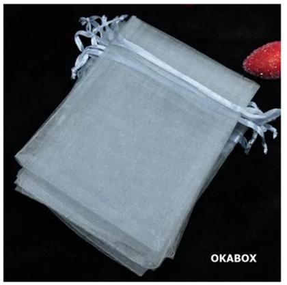 Imagem de saquinhos de organza tule 20x30 cm Branco fita cetim 40 Und