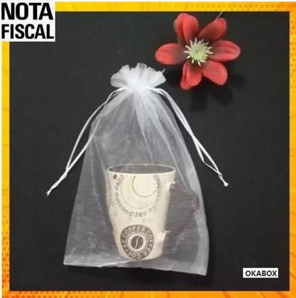 Imagem de saquinhos de organza tule 20x30 cm Branco fita cetim 40 Und