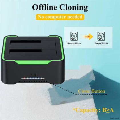 Imagem de SATA Docking Station, cópia offline Hot Swap Double Slot 2x 18TB Hard Drive USB 3.0 LED RGB