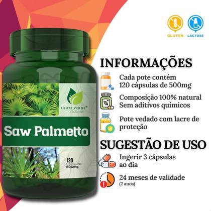 Imagem de Saw Palmetto 100% Natural 120 Cáps 500mg - Fonte Verde