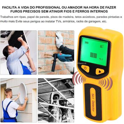 Imagem de Scanner 5 em 1 com Chip Inteligente Detecta Fios AC, Metais, Pinos e Vigas BOM6816