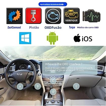 Imagem de Scanner Automotivo Universal Mini ELM327 OBD2 Bluetooth Para Diagnóstico Em IOS, Android, Windows E