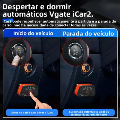 Imagem de Scanner Bluetooth OBD2 ELM327 Wifi Vgate iCar2 Ferramenta De Diagnóstico Automotivo Com Cabo De