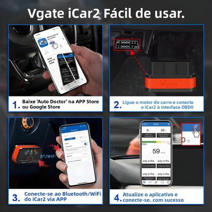 Imagem de Scanner Bluetooth OBD2 ELM327 Wifi Vgate iCar2 Ferramenta De Diagnóstico Automotivo Com Cabo De