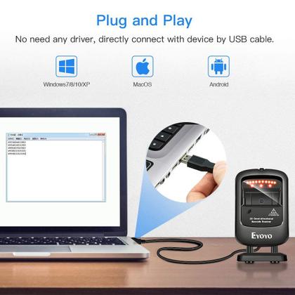 Imagem de Scanner de código de barras Eyoyo 1D 2D Desktop Omnidirecional USB