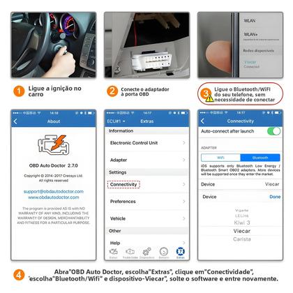 Imagem de Scanner De Diagnóstico OBD2 Bluetooth 4.0 Viecar ELM327 V1.5 Para Android iOS Mini Leitor De Códigos