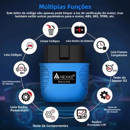 Imagem de Scanner De Diagnóstico OBD2 EOBD Bluetooth 5.0 Para iOS Android Windows NEXAS Leitor De Códigos De