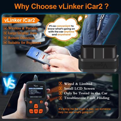 Imagem de Scanner de diagnóstico vLinker iCar2 OBD2 Bluetooth para iOS e Android