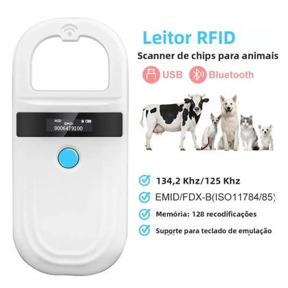 Imagem de Scanner de Microchip RFID para Pets - Portátil, 134,2kHz/125kHz, FDX-B, USB/Bluetooth