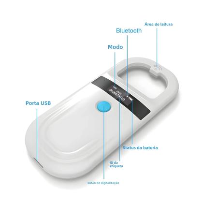 Imagem de Scanner de Microchip RFID para Pets - Portátil, 134,2kHz/125kHz, FDX-B, USB/Bluetooth