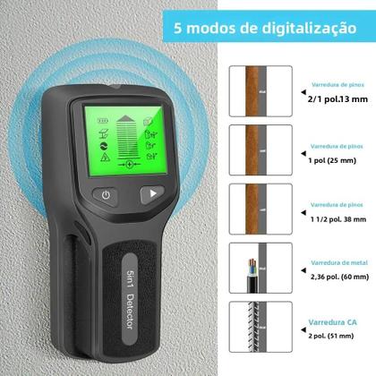 Imagem de Scanner Digital Portátil De Parede 5 Em 1 Detector Profissional De Metais Localizador De Fios Vivos