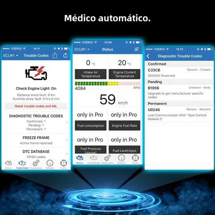 Imagem de Scanner OBD2 Bluetooth 4.0 Viecar ELM327 V1.5 Para Android IOS PIC18F25K80 Leitor De Códigos De