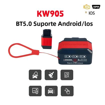 Imagem de Scanner OBD2 Bluetooth 5.0 KONNWEI KW905 ELM327 V1.5 PIC18F25K80 Para Ferramenta De Diagnóstico De