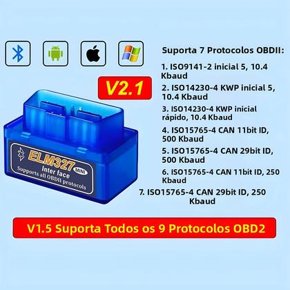 Imagem de Scanner OBD2 Bluetooth Mini ELM327 V1.5 V2.1 Ferramenta De Diagnóstico Automotivo Detector De Falhas