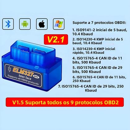 Imagem de Scanner OBD2 Bluetooth Mini ELM327 V1.5 V2.1 Ferramenta De Diagnóstico Automotivo Detector De Falhas