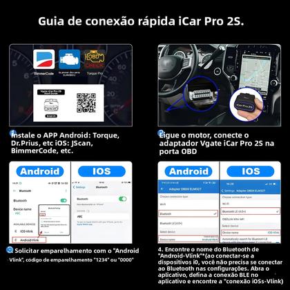 Imagem de Scanner OBD2 Bluetooth V5.3 Vgate iCar pro 2S ELM327 Para Android IOS PC Ferramentas De Diagnóstico