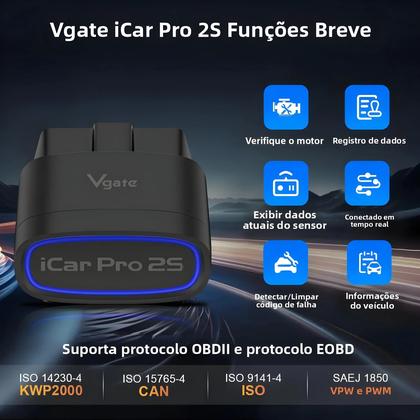 Imagem de Scanner OBD2 Bluetooth V5.3 Vgate iCar pro 2S ELM327 Para Android IOS PC Ferramentas De Diagnóstico