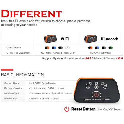 Imagem de Scanner OBD2 Bluetooth Wifi Icar2 pro V2.3 Para IOS Android Leitor De Códigos Ferramenta De