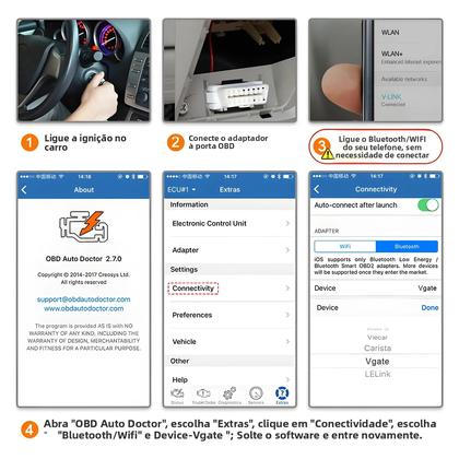 Imagem de Scanner OBD2 Bluetooth WIFI Vgate iCar2 ELM327 V2.2 Para Ferramenta De Diagnóstico Automotivo IOS