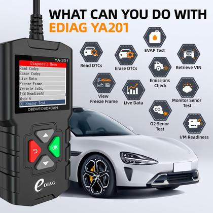 Imagem de Scanner OBD2 EDIAG YA-201, verifique os modos completos do leitor de código do motor