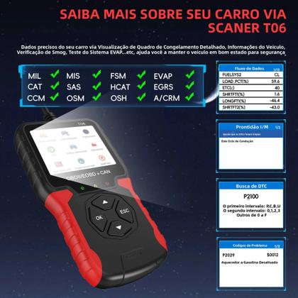 Imagem de Scanner OBD2 Multilíngue T06 Leitor De Código De Verificação De Motor Ferramenta De Diagnóstico