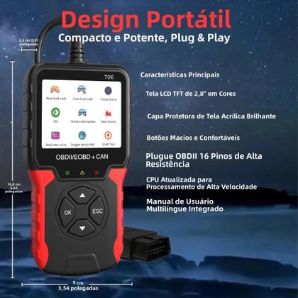 Imagem de Scanner OBD2 Multilíngue T06 Leitor De Código De Verificação De Motor Ferramenta De Diagnóstico