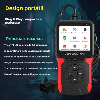 Imagem de Scanner OBD2 Multilíngue T06 Leitor De Códigos Ferramenta De Diagnóstico De Sistema De Verificação