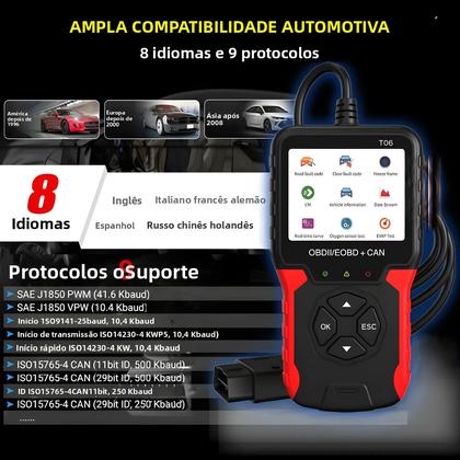 Imagem de Scanner OBD2 Multilíngue T06 Leitor De Códigos Ferramenta De Diagnóstico De Sistema De Verificação