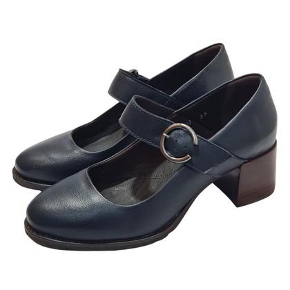 Imagem de Scarpin Boneca Médio Couro de Carneiro Azul Marinho
