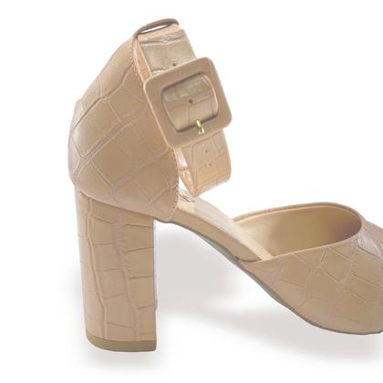 Imagem de Scarpin Com Estampa Croco e Detalhe com Fivela no Tornozelo Salto Alto Bloco 8 cm - ULLY