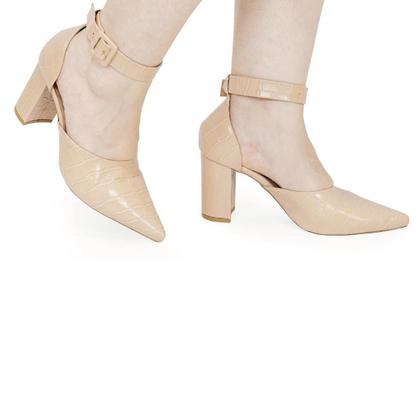 Imagem de Scarpin Com Estampa Croco e Detalhe com Fivela no Tornozelo Salto Alto Bloco 8 cm - ULLY