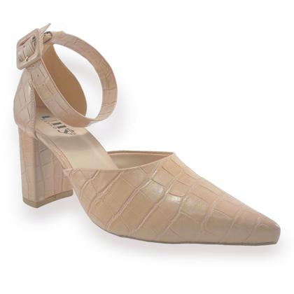 Imagem de Scarpin Com Estampa Croco e Detalhe com Fivela no Tornozelo Salto Alto Bloco 8 cm - ULLY