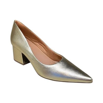 Imagem de Scarpin feminino lia line em couro salto bloco bico fino