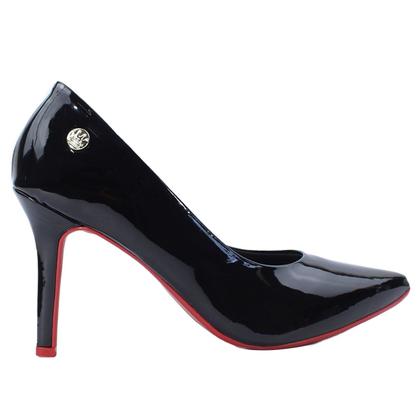 Imagem de Scarpin Salto Alto Fino 9Cm Verniz Preto com sola Vermelha e Button ER472