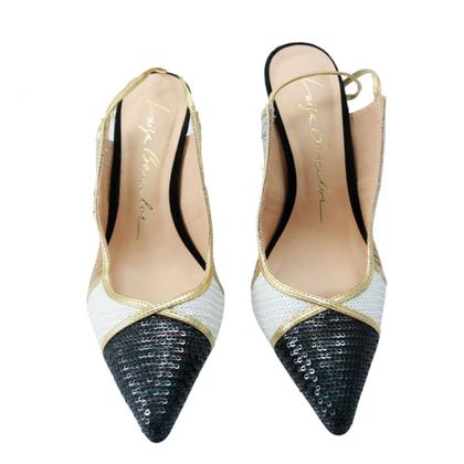 SARAMUKI様 Scarpin Salto Alto Patchwork Paetê Multicor Preta Dourada