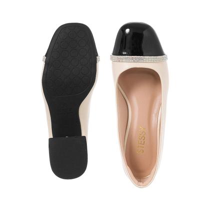 Imagem de Scarpin Sapato Casual Saltinho Boneca Bico Quadrado Strass