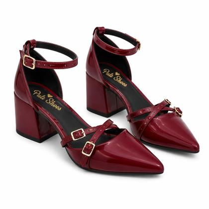 Imagem de Scarpin Sapato Feminino Slingback Salto Grosso Bico Fino Tiras de Fivela Ajustável Fechamento AtrásC