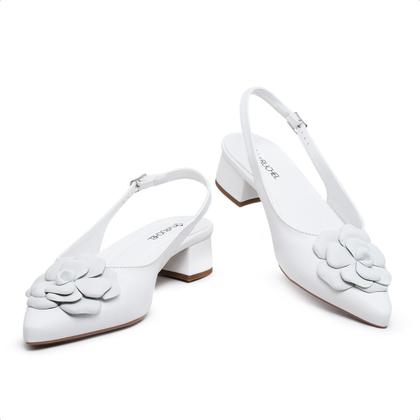 Imagem de Scarpin Slingback Flor Leruchel Bico Fino Branco