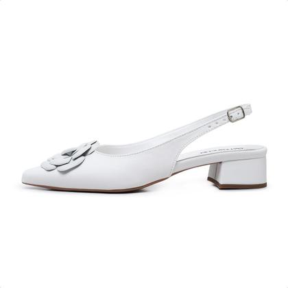 Imagem de Scarpin Slingback Flor Leruchel Bico Fino Branco