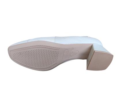Imagem de Scarpin Usaflex ortopédica couro Macio Salto Bloco com tecido para joanete
