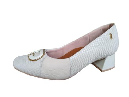 Imagem de Scarpin Usaflex ortopédica couro Macio Salto Bloco com tecido para joanete